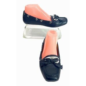 B.Makowsky Womens Black Leather Moc Loafers Shoes Bow Tassel Silver Size 8.5